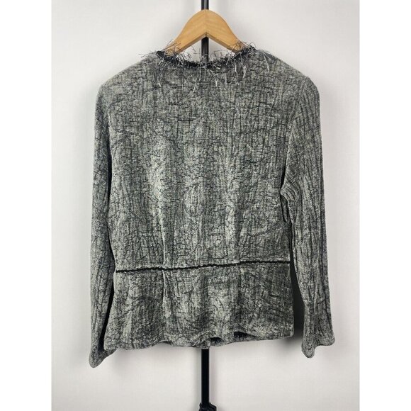Vtg Treadle Design Room Gray Art To Wear Fringe Neckline Button Up Blouse Size M - Picture 7 of 7